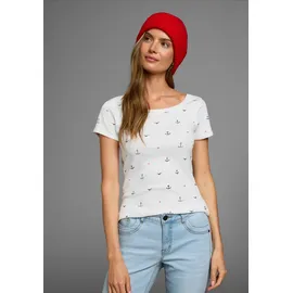 KangaROOS T-Shirt KANGAROOS, Damen, Gr. 36/38, weiß, Rippware, Obermaterial: 100% Baumwolle, bedruckt, sehr figurbetont hüftbedeckend, Rundhals, eingesetzt Rippbündchen, Shirts T-Shirt, kurzärmelig, sehr figurbetont und hüftbedeckend