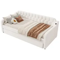 HAUSS SPOLE Schlafsofa 90x200cm Tagesbett mit ausziehbares Rollbett, USB-Anschluss, beige, 90*200cm, ohne Matratze beige