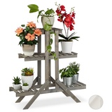 Relaxdays Blumenständer Blumentreppe Holz mit 3 Stufen, Grau