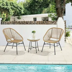 SVITA TULUM Balkon-Möbel 3-tlg. Garten-Möbel Set Balkonstühle mit Tisch Natur