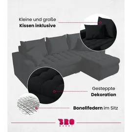 bromarkt Ecksofa LUIS L-Form mit Schlaffunktion moderne Schlafcouch mit Bettkasten Eckcouch - Dunkelgrau