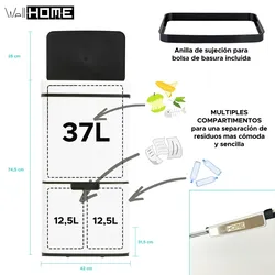 Wellhome WELL HOME - Recycling-Abfalleimer 62L (37L+25L), 2 Fächer, automatisches Öffnen, Edelstahl Weiß