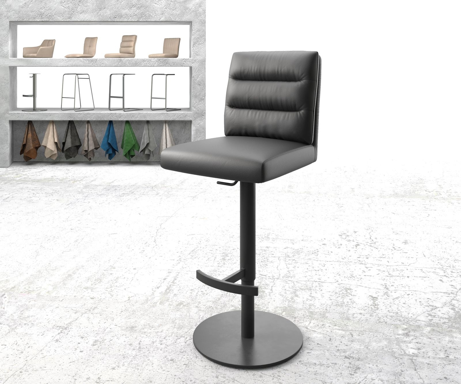 DELIFE Chaise-de-bar Pela-Flex cuir véritable noir pied pivotant réglable en hauteur métal, Chaises de bar