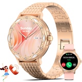 ZKCREATION Smartwatch Damen mit Telefonfunktion - 1.2" HD Smart Watch mit Schrittzähler,Fitnessuhr Damen mit Schlafmonitor und Pulsuhr,Armbanduhr Damen mit 120+ Sportmodi für IOS Android