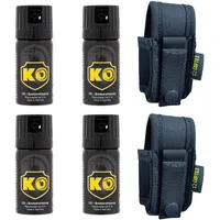 KO Security CS-Spray 40 ml Breitstrahl Personenabwehrspray BKA-Zulassung - diskretes modernes Design + hochwertiges Coptex Holster Etui Polyester für Gürtel & Molle System (4 Spray + 2 Holster)