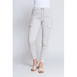 Cargohose ZHRILL "DAISEY", Damen, Gr. L, N-Gr, grau, Web, Obermaterial: 67% Baumwolle, 30% Lyocell (TENCEL), 3% Elasthan, casual, slim fit knöchellang, Hosen, mit Strass-Steinen
