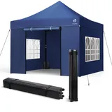 VOUNOT Pavillon 3x3m Wasserdicht Stabil Winterfest, Pop Up Faltpavillon mit 4 Seitenteilen 4 Sandsäcke, Party Pavillon Faltbar Partyzelt, Blau