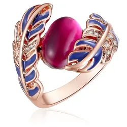 Lulu & Jane Ring Feder aus Metall-Legierung in Roségold mit verziert Kristallen von Swarovski® 50 Damen 