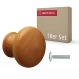 Gedotec 10 Stück Möbelknopf URSULA Holz Kirschbaum Ø 31 mm mit Messinggewindeeinsatz Schraube M4×25 mm inkl | Massivholz Knopf Möbelgriff Holzknauf Schrankgriff Schubladengriff Kommodengriff