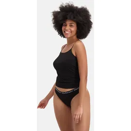 Bamboo basics Damen String EMMA, 6er Pack - Logo-Bund, atmungsaktiv, Single Jersey Schwarz M