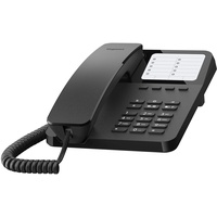 Gigaset Desk 400 Telefon mit elastischem Kabel, platzsparend, 10 Kurze Wähleingänge, Anruf, kompatibel mit Hörgeräten, MFV oder einstellbare Pulsauswahl, Schwarz