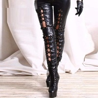 Sexy Leder-Leggins in Übergröße, schwarz, sexy Leder-Leggins, Bandage, exotisch, für Damen, Kunstleder-Legging, schmal, Schnürung, Pantalon, Gothic-Stil, Größe L