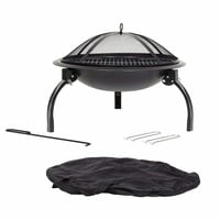 La Hacienda Camping Feuerstelle Ø 54 cm - Feuerkorb für den Garten - Feuertonne & Feuerstelle - Feuerschale Feuerkorb aus stabilem Stahl - Mit Grillrost & Schürhaken zum Kochen 54x54x43 cm