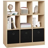 Woltu Bücherregal mit 9 Fächern 3 Schubladen, aus Vliesstoff, Eiche, Holzwerkstoff, 6 Fächer, Rechteckig, 80x86.5x30 cm, Wohnzimmer, -