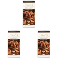 Lindt Schokolade Les Grandes Haselnuss Feinherb Tafel | Ganze Nüsse und karamellisierte Nuss-Stückchen in feinherber Schokolade | Schokoladentafel | Schokoladengeschenk, 150g (Packung mit 3)