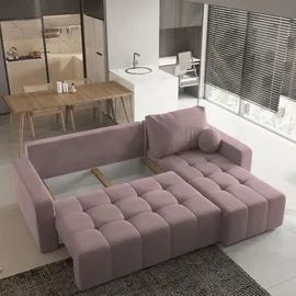 masseno Ecksofa VOLIRA Rosa, Plüsch-Stoff mit Schlaffunktion