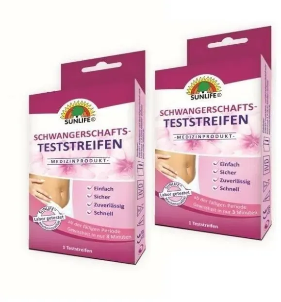 SUNLIFE Schwangerschaftsteststreifen mit sicherem Ergebnis 2er Pack