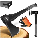 KESSER MASKO® Spaltaxt Spaltbeil Axt Beil Spalthammer Spaltkeil FIBERGLAS-Stiel + Handschuhe Die Perfekten Werkzeuge für Garten und Wald Universal Robust Langlebig Rostfrei