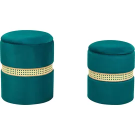 Beliani Pouf mit Stauraum Samtstoff Blaugrün 2er Set MEDFORD