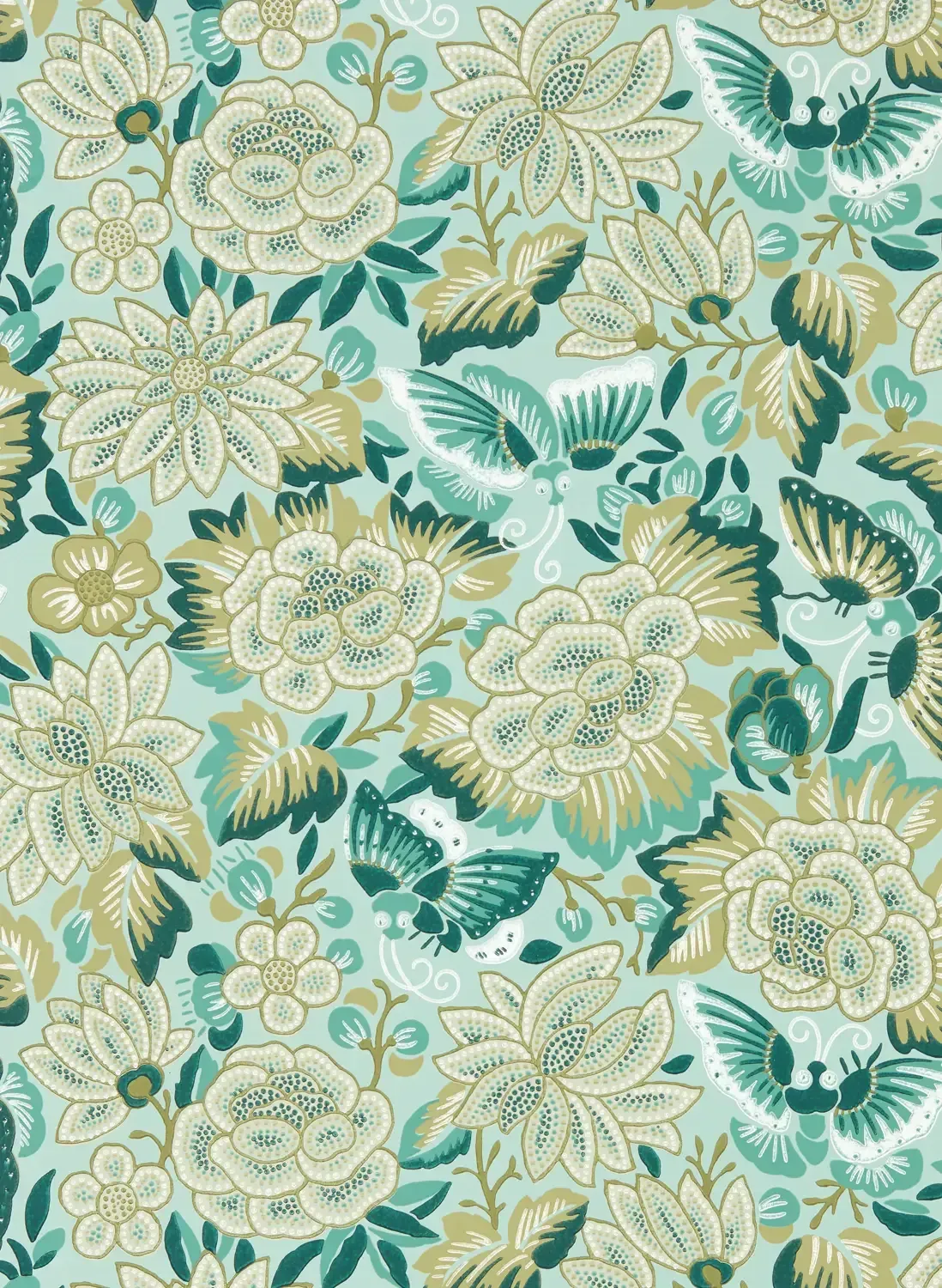 Sanderson Tapete Amara Butterfly - Bamboo/ Fountain Green