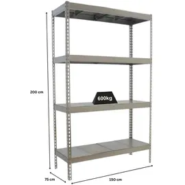 Proregal Schwerlastregal Metal Beast Four HxBxT 200 x 150 x 75 cm Fachlast 600 kg Grau