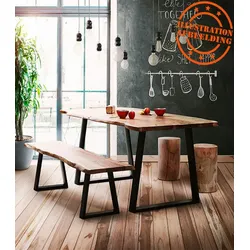Esstisch im Industriestil RAFA  Der Esszimmertisch „RAFA“ im Industriestil aus Massivholz und Metall, der Charme und Robustheit  Kadima Design