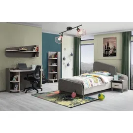 JV Möbel Kinderzimmer-Set aus Holz in grau mit Bett, Nachttisch und Bücherregal