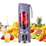 Tragbarer Mixer Smoothie Maker, 450ml USB Mini Mixer to Go mit Digitalanzeige, 12-Klingen Portable Blender für Smoothies, Milchshakes & Eisgetränke, Mixbecher für Zuhause & Unterwegs - Lila