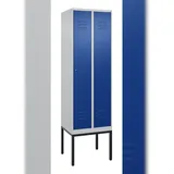 C+P Spind Classic PLUS, Gestell, 2 Abteile, HxBxT 212x60x50cm, Zylinderschloss, Hellgrau/Enzianblau von PROREGAL