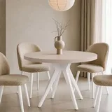 Dekori Möbel runder, ausziehbarer Esstisch mit Holzbeinen, Vento, Loft-Stil, modern, Durchmesser: 90 bis 220 cm (Kaschmir/Weiss, 100/200)