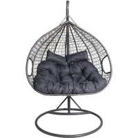 2mGoods Hängesessel mit Gestell für 2 Personen, Korbhängesessel Outdoor & Indoor, Hängekorb Sessel Outdoor Garten, mit Gestell und XXL Rückenkissen, Polyrattan Hängestuhl 2 Personen (Anthrazit)