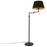 QAZQA Stehlampe schwarz mit schwarzem Schirm und verstellbarem Arm - Ladas