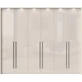 PLACES OF STYLE Kleiderschrank PLACES OF STYLE "Piano, inklusive Rahmen und Beleuchtung, soft-close-Funktion", beige (beige hochglanz), B:277cm H:226cm T:60cm, Spanplatte, Schränke, Kleiderschrank Drehtürenschrank, beige oder weiß, UV lackiert, Hochglanzfronten,