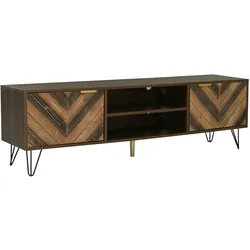 Merax Lowboard mit Fischgrätenmuster Dekor und Eisenfüße, TV-Schrank mit magnetischen Türen, Fernsehtisch