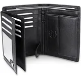 Frentree® Herren Geldbörse aus Nappa Leder mit RFID Schutz, 15 Kartenfächer, Hochformat Portemonnaie, Schwarz