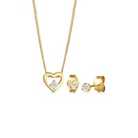 Elli DIAMONDS Schmuckset Herz Liebe Solitär Diamant (0.09ct) 585 Gelbgold goldfarben