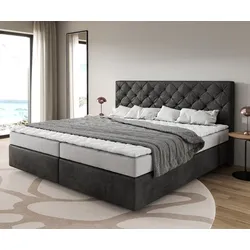 DELIFE Boxspringbett Dream-Great Mikrofaser Anthrazit Vintage 200x200 cm Bonell-Matratze PU-Topper, Boxspringbetten