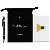 TOBJA TOBJA® Zubehör Set Terminkalender A6 - Essential Kit Froschtasche, Stifthalter selbstklebend, Kugelschreiber & Baumwollbeutel | Pen-Loop, OEKO TEX Beutel, Stiftschlaufe, Einstecktasche, Stift