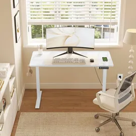 Woltu Höhenverstellbarer Schreibtisch, Computertisch mit USB-Ladeanschluss, Weiß 120x60 cm - Weiß