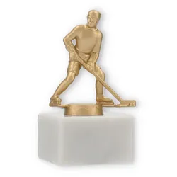 Pokal Metallfigur Eishockey goldmetallic auf weißem Marmorsockel 12,6cm