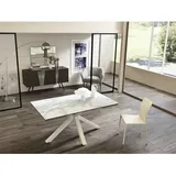 Ausziehbarer Tisch, weiß-keramik weißer Marmor 90 cm x 160-240 cm H. 76 cm