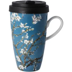 Coffee-to-go-Becher GOEBEL "Vincent van Gogh - "Mandelbaum blau"", blau, B:13cm H:15cm Ø:8,5cm, Fine China-Porzellan, Kunststoff, Trinkgefäße, aus Porzellan mit abnehmbarem Deckel, 500 ml
