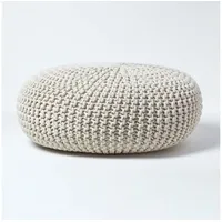 Homescapes Großer Strickpouf 100% Baumwolle, natur - Homescapes