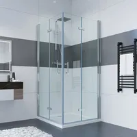 IMPTS Duschkabine Eckeinstieg 70x90 cm 180o Doppel Falttür Falttürkabine 6mm ESG-Nano Glas 195cm,OHNE Duschwanne