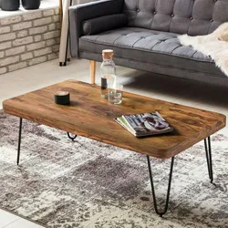 Kadima Design Couchtisch `Balu` Massivholz: Rechteckig, Metallbeine, handgefertigt, einzigartige Maserung. Braun, 115x60x40 cm