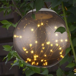 LED Solar Außen Hänge Lampe Garten Lichterkette Kugel Pendel Strahler Park Lampe rauch