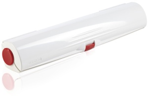 LEIFHEIT Perfect Cut Folienschneider , Foliencutter für Folien mit einer Breite von 33 cm, Farbe: weiß / rot