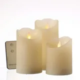 MARELIDA LED Kerzenset Rustik-Optik mit beweglicher Flamme Fernb. 3er Set
