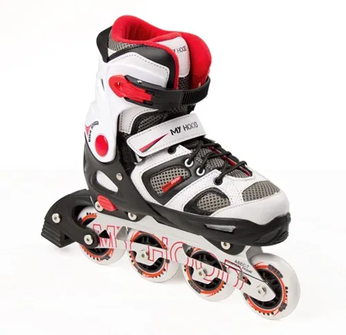 Kinder-Inlineskates verstellbar 29-40 Rot Aluminium, PU-Rollen, ABEC-7 Kugellager - My Hood - Ratschenverschluss, Gummi-Bremse