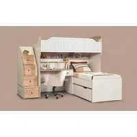 JVmoebel Hochbett Hochbett mit Schreibtisch und zwei Schlafplätzen im Etagenstil Made in Europa weiß